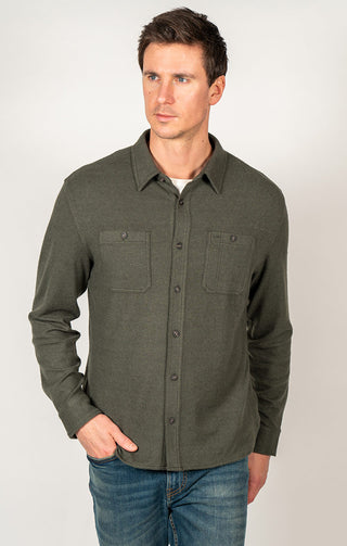 Olive Knit Flannel Shirt - JACHS NY
