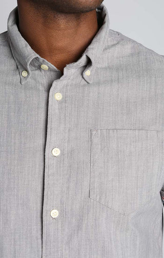 Grey Stretch Slub Chambray Short Sleeve Shirt - JACHS NY