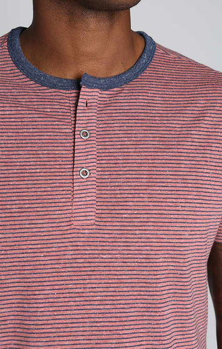 Red Striped TriBlend Short Sleeve Henley - JACHS NY