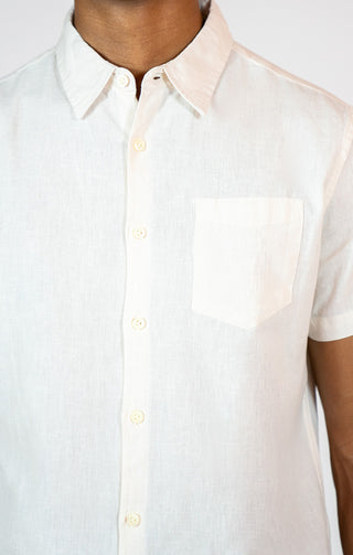 Ivory Cotton Linen Short Sleeve Shirt - JACHS NY