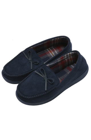 Navy Faux-Suede Moccasin Slipper - JACHS NY
