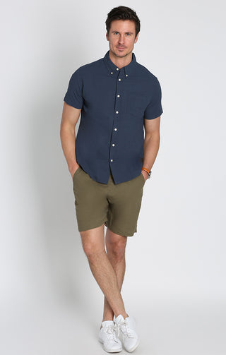 Navy Seersucker Short Sleeve Shirt - JACHS NY