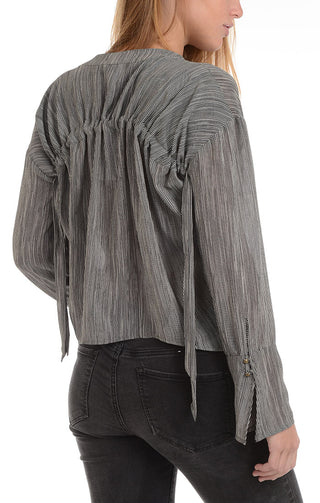 Cropped Striped Bell Sleeve Blouse - JACHS NY