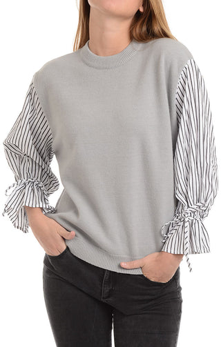 Grey Wool Blend Mixed Media Sweater - JACHS NY