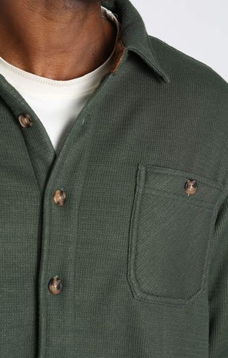 Forest Green Sherpa Lined Waffle Shirt Jacket - JACHS NY
