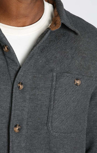 Grey Sherpa Lined Waffle Shirt Jacket - JACHS NY