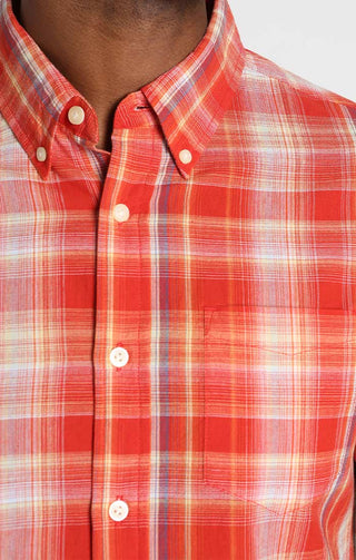 Light Red Plaid Madras Short Sleeve Shirt - JACHS NY