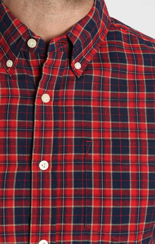 Red Plaid Madras Short Sleeve Shirt - JACHS NY