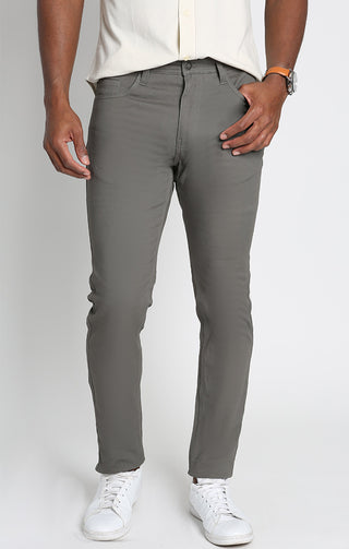 Grey Stretch Slim Fit 5 Pocket Twill Pant - JACHS NY