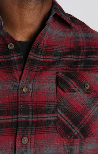 Red and Charcoal Plaid Brawny Flannel Shirt - JACHS NY