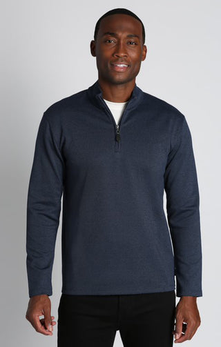 Navy Textured Terry Quarter Zip Pullover - JACHS NY
