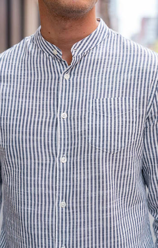 Hayati White Stripe Band Collar Shirt - JACHS NY