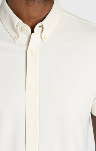Silver Knit Oxford Stretch Short Sleeve Shirt - JACHS NY