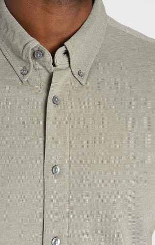Olive Knit Oxford Stretch Short Sleeve Shirt - JACHS NY