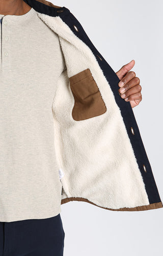 Khaki Sherpa Lined Stretch Twill Shirt Jacket - JACHS NY