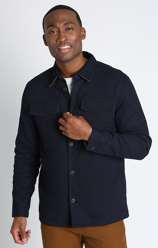 Navy Flannel Lined Stretch Twill Shirt Jacket - JACHS NY