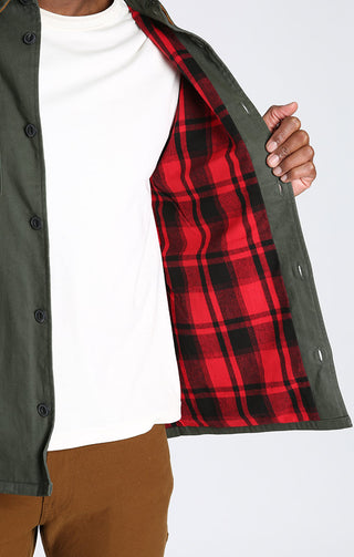 Green Flannel Lined Stretch Twill Shirt Jacket - JACHS NY