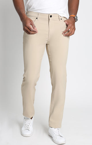 Taupe Straight Fit 5 Pocket Tech Pant - JACHS NY