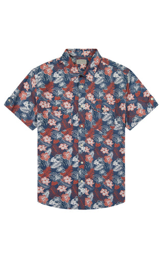 Tropical Print Stretch Poplin Short Sleeve Shirt - JACHS NY