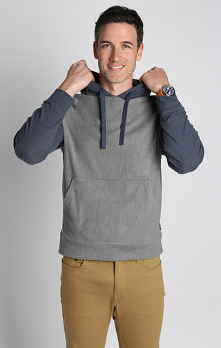Grey and Navy Ultra Soft Ribbed Color Block Hoodie - JACHS NY