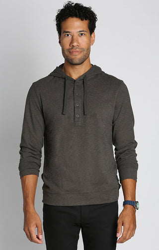 Charcoal Ultra Soft Ribbed Hooded Henley - JACHS NY