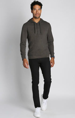 Charcoal Ultra Soft Ribbed Hooded Henley - JACHS NY