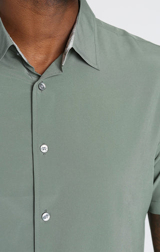 Army Green Cotton Linen Short Sleeve Shirt – JACHS NY