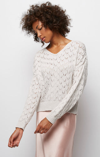 Cropped Crochet Knit V Neck Sweater - JACHS NY