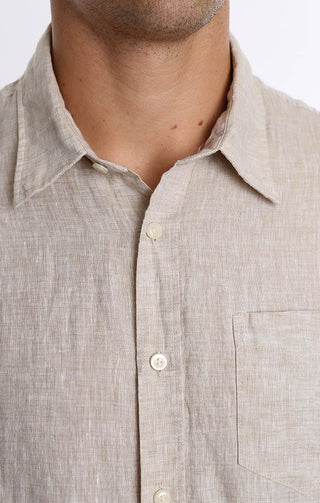 Beige Linen Short Sleeve Shirt - JACHS NY