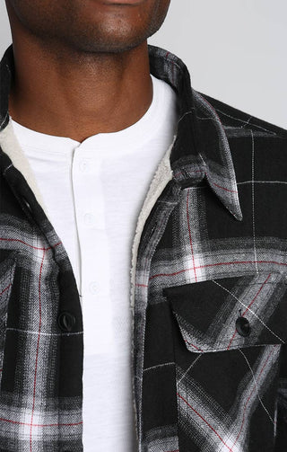 Black Plaid Flannel Sherpa Lined Shirt Jacket - JACHS NY