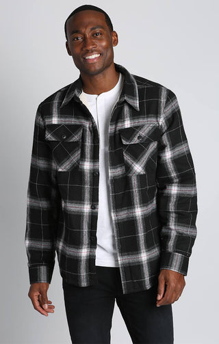 Black Plaid Flannel Sherpa Lined Shirt Jacket - JACHS NY