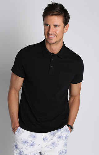 Jet Black Sueded Cotton Polo - JACHS NY