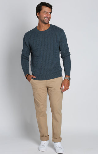 Blue Cotton Cashmere Cable Knit Sweater - JACHS NY