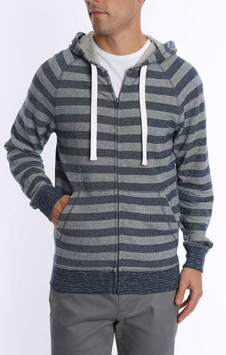 Blue Stripe French Terry Zip Up Hoodie - JACHS NY