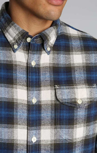 Navy and White Plaid Flannel Shirt - JACHS NY