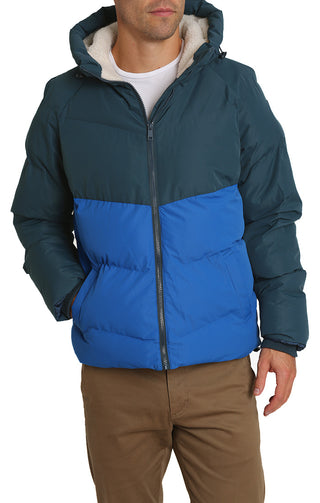 Blue and Grey Sherpa Lined Puffer Jacket - JACHS NY