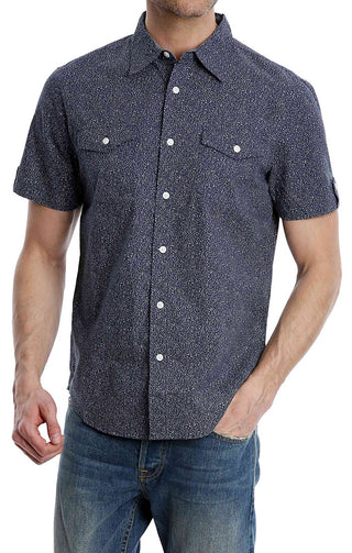 Navy Splatter Print Short Sleeve Shirt - JACHS NY