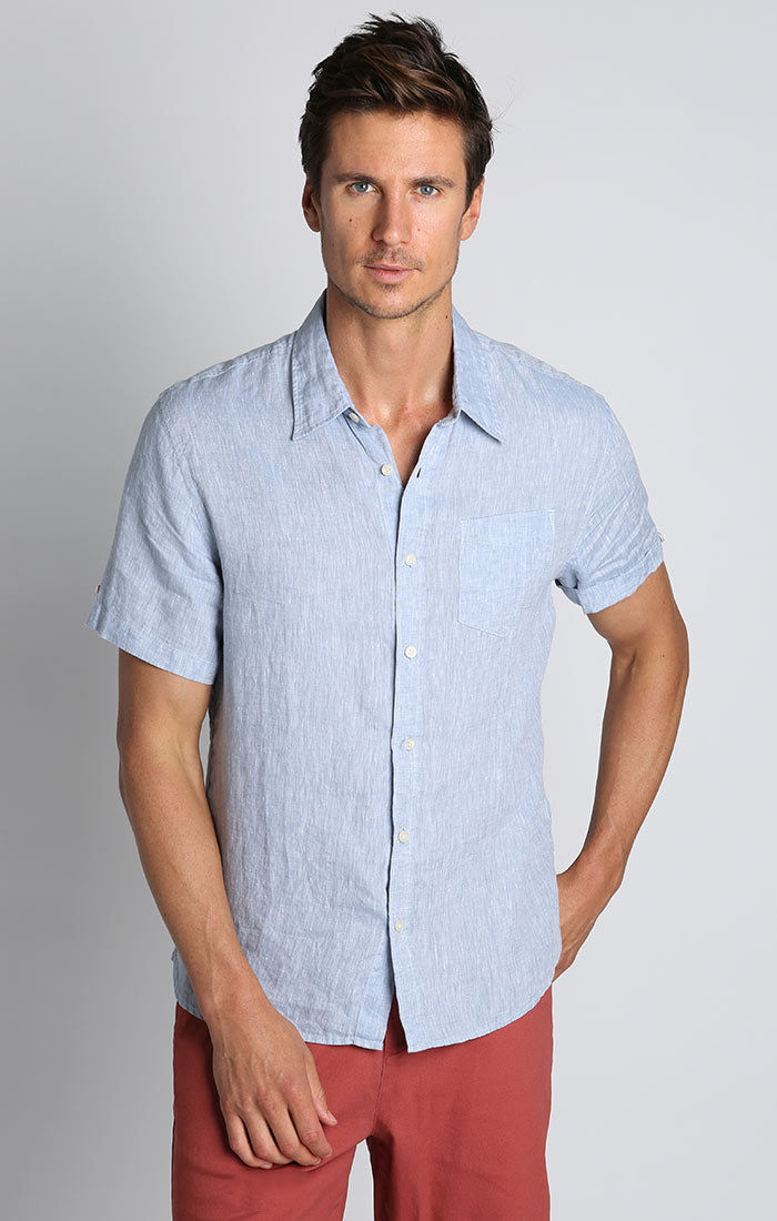 JACHS Sleeve Short Blue NY Linen Shirt –