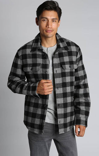 Charcoal Buffalo Plaid Wool Blend Shirt Jacket - JACHS NY