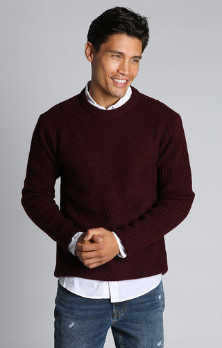 Burgundy Dynamic Ribbed Crewneck Sweater - JACHS NY