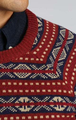 Burgundy Fair Isle Crewneck Sweater - JACHS NY