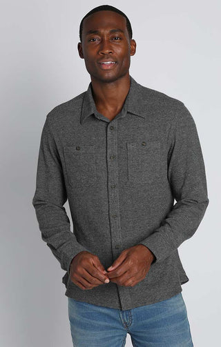 Charcoal Stretch Heathered Knit Flannel - JACHS NY