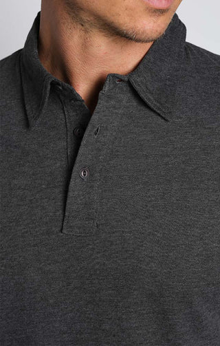 Dark Heather Sueded Cotton Long Sleeve Polo - JACHS NY