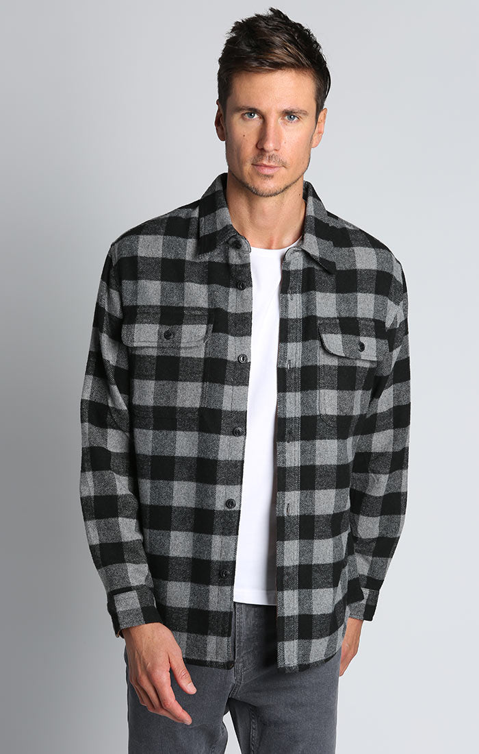 Charcoal Buffalo Plaid Knit Flannel Shirt – JACHS NY