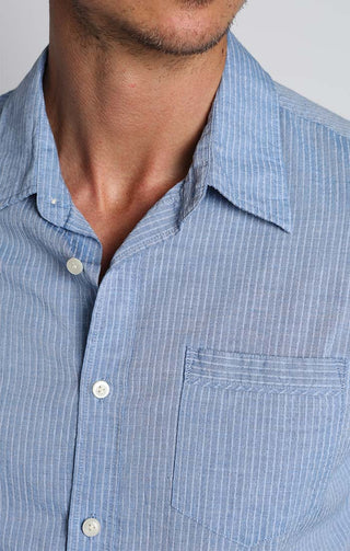 Blue Dobby Seersucker Short Sleeve Shirt - JACHS NY