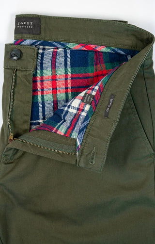 Green Flannel Lined Straight Fit Stretch Bowie Chino Pant - JACHS NY