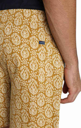 Gold Printed Stretch Twill Pull On Dock Short - JACHS NY
