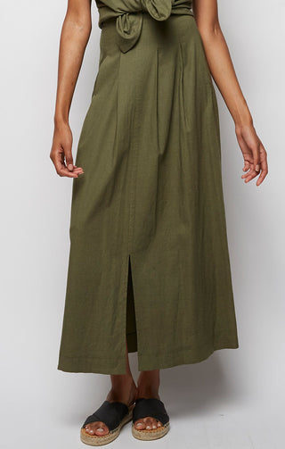 Olive Stretch Midi Safari Skirt - JACHS NY