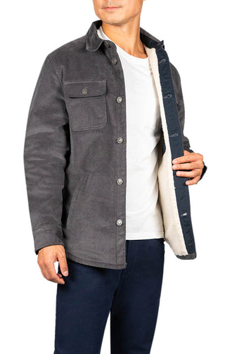 Charcoal Sherpa Lined Corduroy Shirt Jacket - JACHS NY