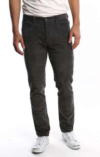 Grey Straight Fit Stretch Corduroy Pant - JACHS NY